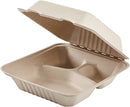 BAGASSE HINGED CONTAINER - 8x8 - 3-COMP (NATURAL) - 200pc