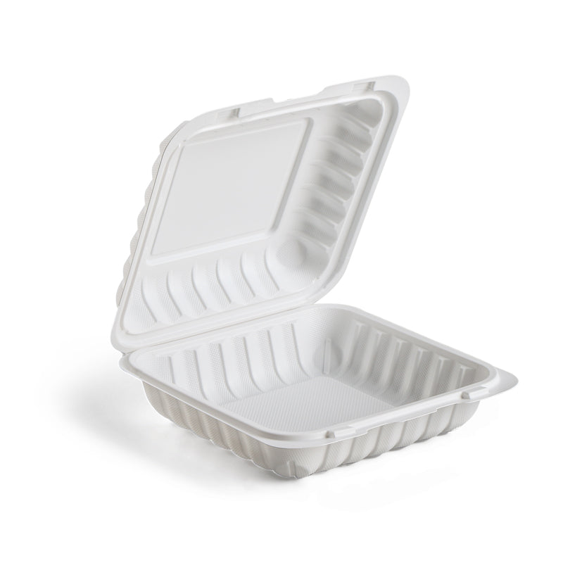 8x8 3-COMP MFPP HINGED CONTAINER - WHITE - 150pc